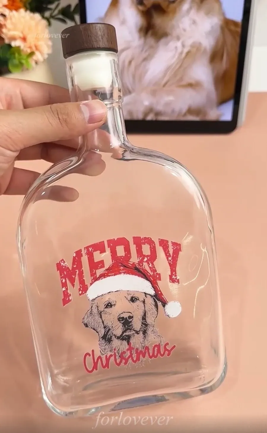 Custom Pet Portrait Christmas Blessing Whiskey Bottle