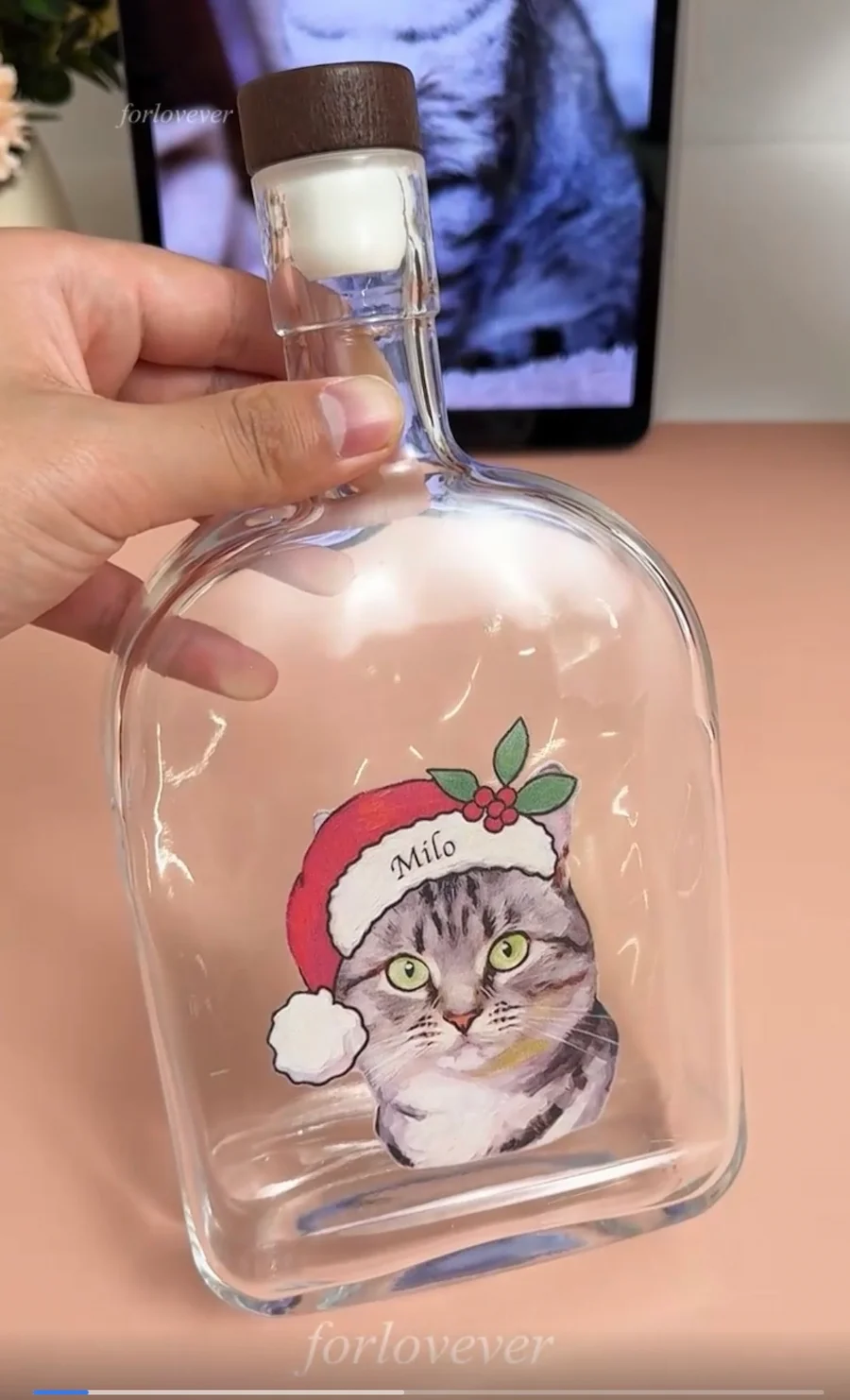 Custom Pet Portrait Christmas Oil Painting Style Whiskey Bottle