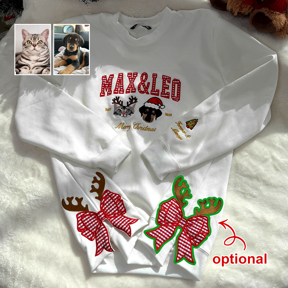 Personalized pet photo embroidered fashion patch sweatshirt with side bow