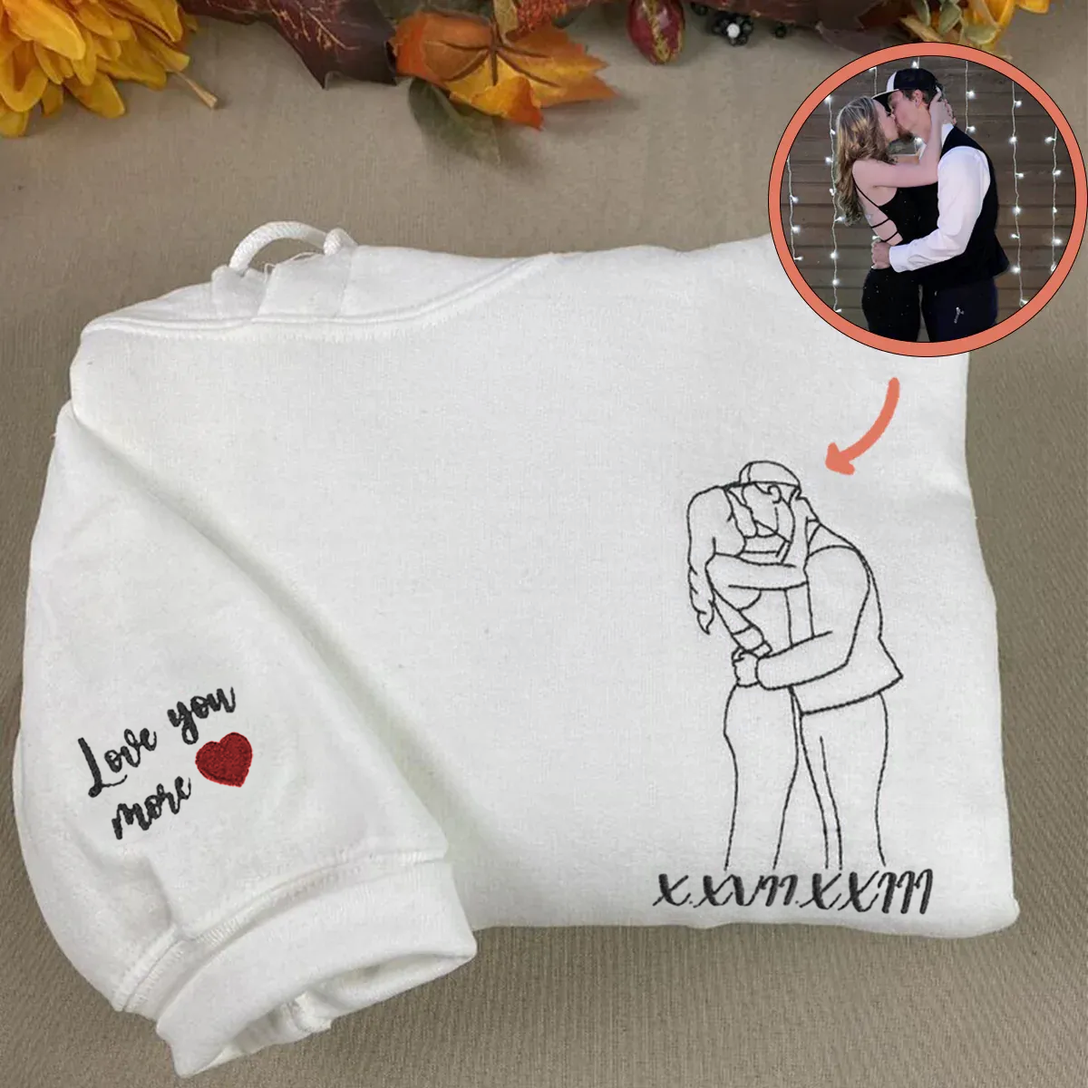 Forlovever Customized Couple Photo embroidered sweatshirt