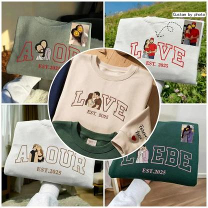 Personalized Embroidered Photo Couple LOVE Est Year Sweatshirt/Hoodie/T-shirt