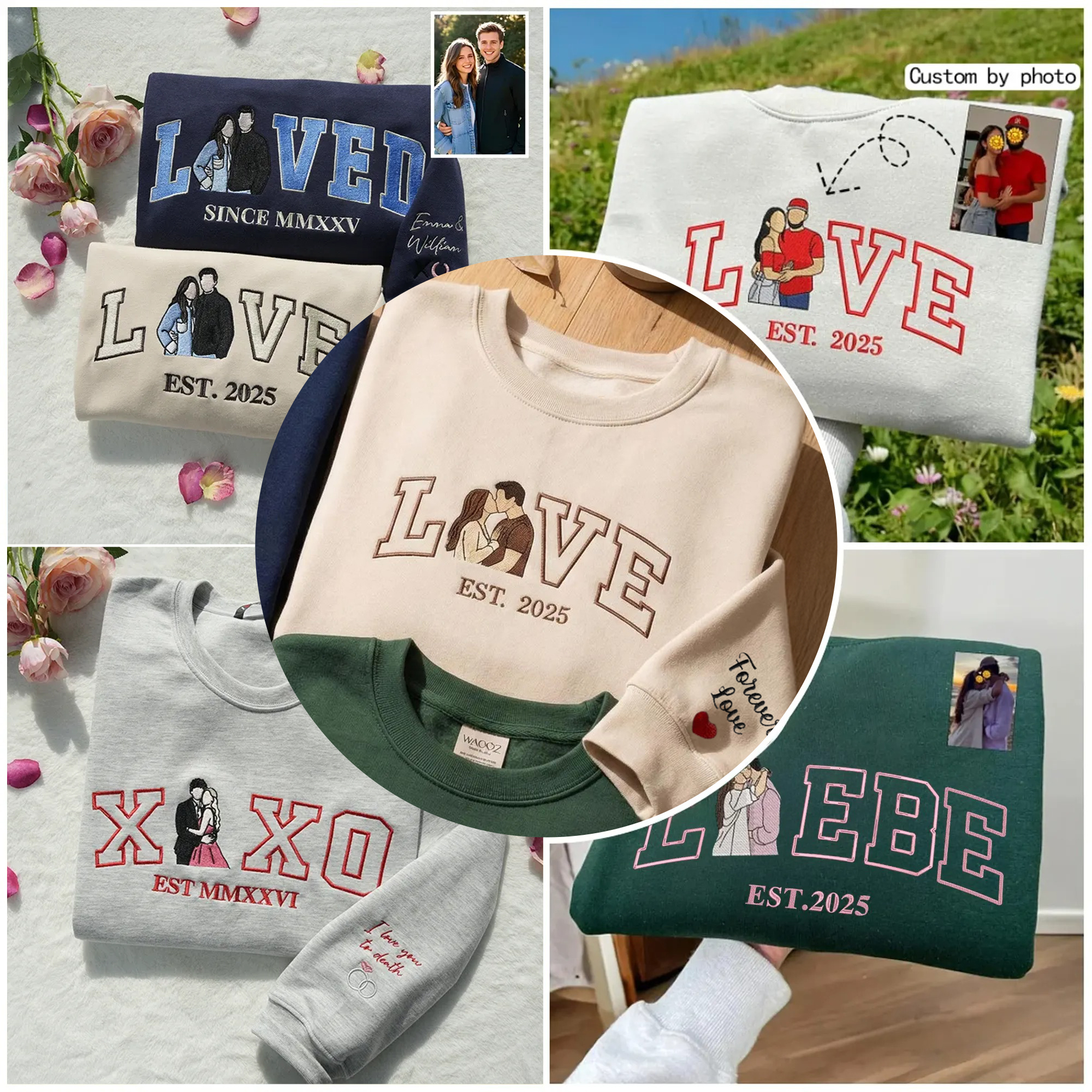 Personalized Embroidered Photo Couple LOVE Est Year Sweatshirt/Hoodie/T-shirt
