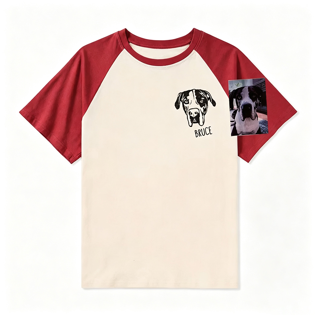 Custom Embroidered Pet Face Raglan T Shirt Personalized Gift for Dog And Cat Lovers