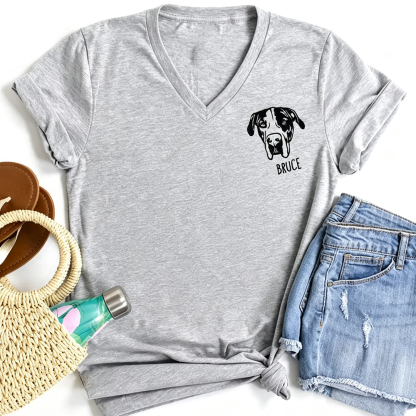 Custom Embroidered Pet Face V Neck T Shirt Personalized Gift for Dog And Cat Lovers