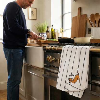 Personalized Pet Portrait Kitchen Towel | Custom Dog & Cat Embroidered Towel