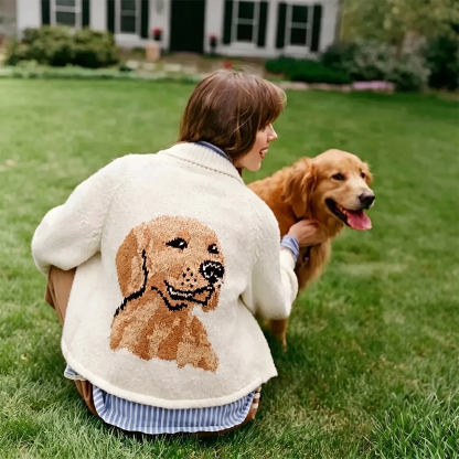 Custom Pet Portrait Knit Cardigan – Personalized Dog & Cat Sweater