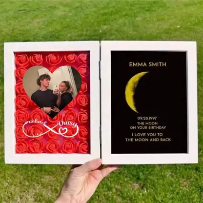 (Infinity Sign With Names) Custom Custom Flowers Frame with REAL MOON PHASE-forlovever