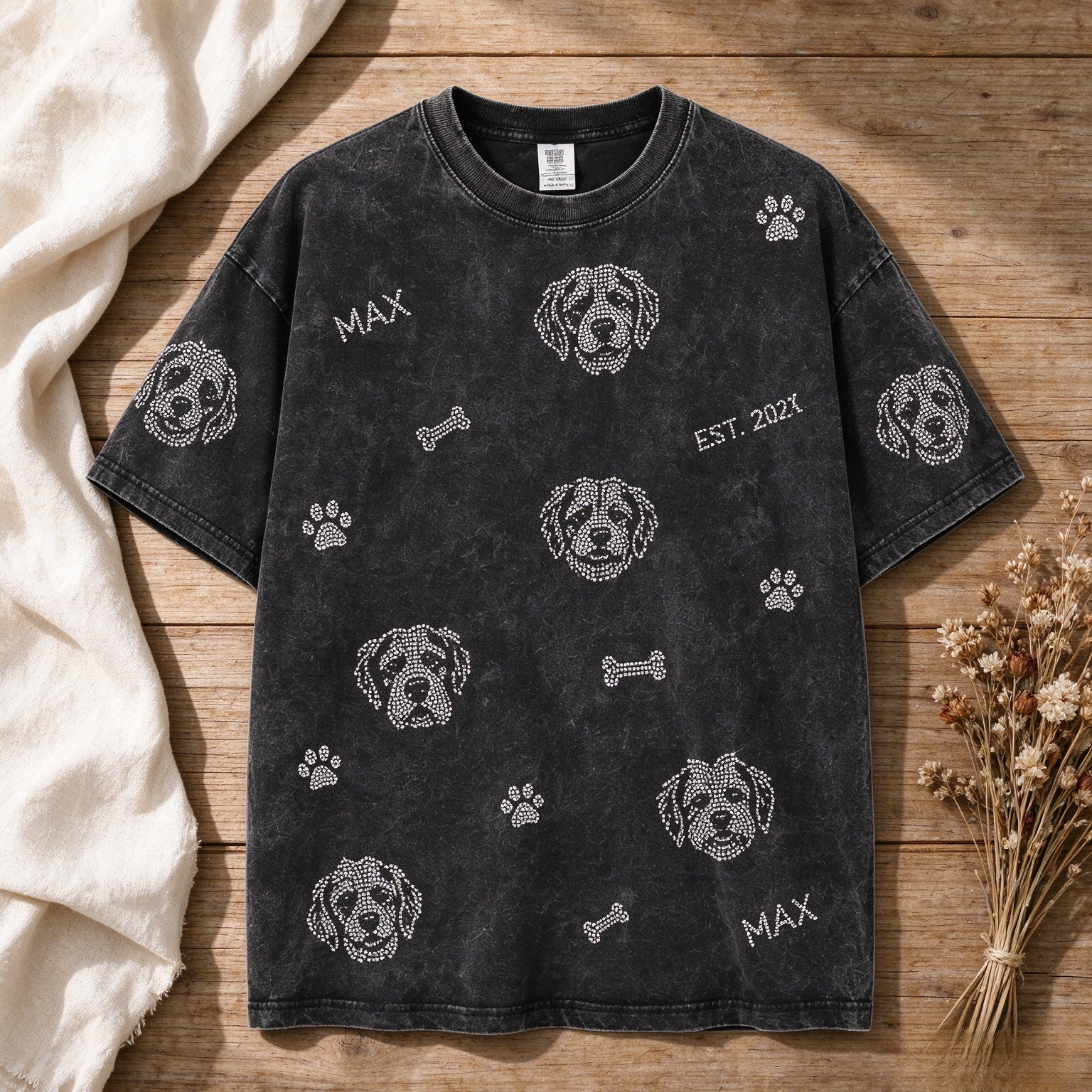 Custom Rhinestone Pet Portrait Washed Sweatshirt