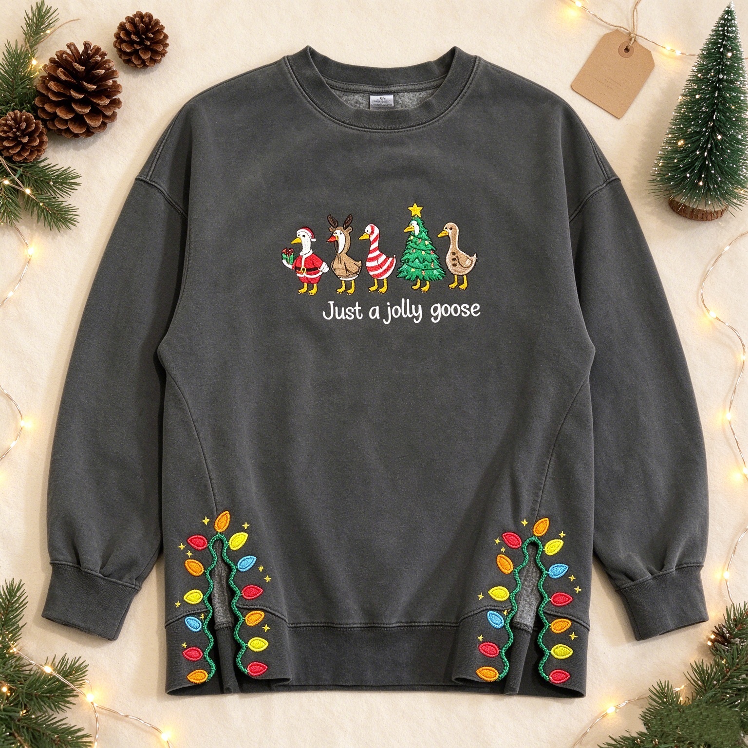 Just A JOLLY Embroidered Goose Crewneck,Christmas Gift For Family