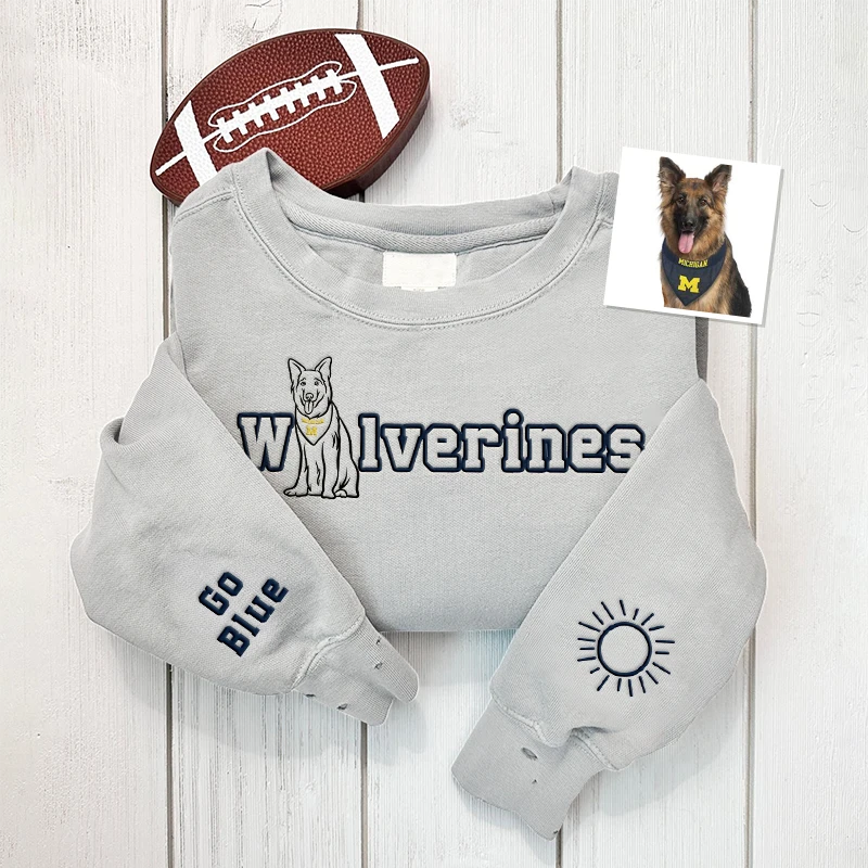 Custom College Team Embroidered Sweatshirt – Personalized College Spirit Wear, Pet Protrait Embroidered Sweatshirt, Game Day Outfit-forlovever