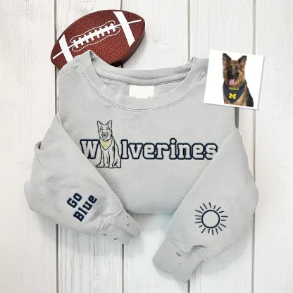 Custom College Team Embroidered Sweatshirt – Personalized College Spirit Wear, Pet Protrait Embroidered Sweatshirt, Game Day Outfit-forlovever