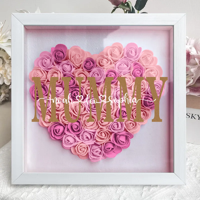 Mothers Gift for Her, Name Flower Heart Shadow Box, Custom Rose Frame, Custom Frame for Mom, Gift for Mom and Grandma Nana,Roses Shadowbox-forlovever
