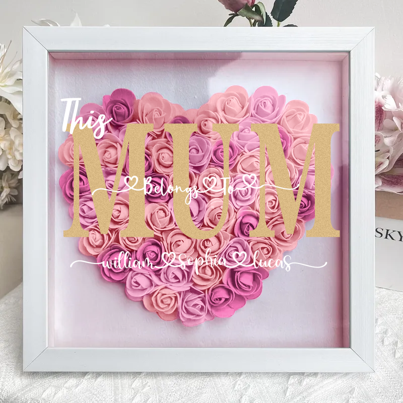 Mom Gift 'This MUM/MOM Belongs to' - Personalized Flower Shadow Box-forlovever