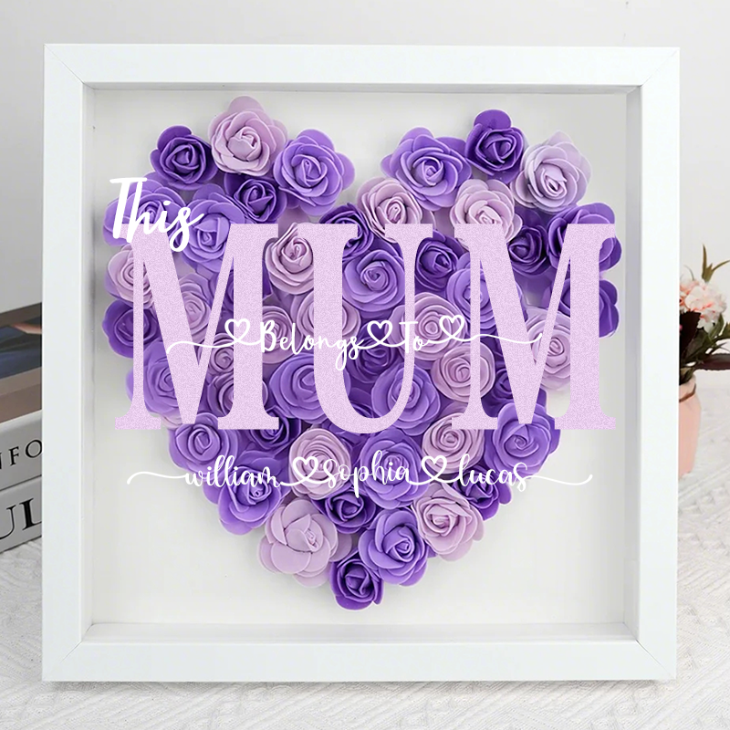 Mom Gift 'This MUM/MOM Belongs to' - Personalized Flower Shadow Box-forlovever