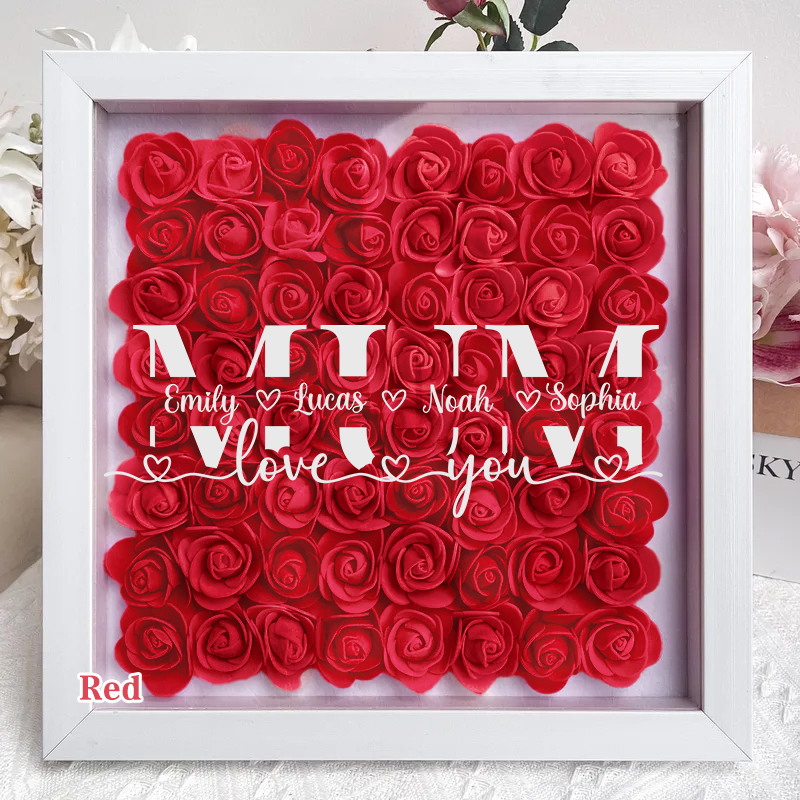 MOM-Love you- Personalized Flower Shadow Box Custom Name & Text Square Rose Frame Decorations Mother's Day Gift-forlovever