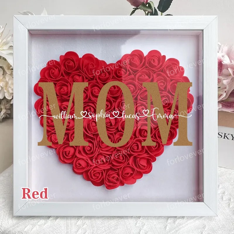 Mothers Gift for Her, Name Flower Heart Shadow Box, Custom Rose Frame, Custom Frame for Mom, Gift for Mom and Grandma Nana,Roses Shadowbox-forlovever