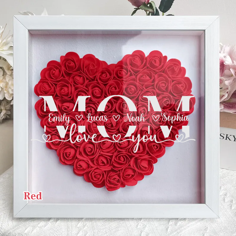  MOM-Love you- Personalized Flower Shadow Box Custom Name & Text Heart Rose Frame Decorations Mother's Day Gift-forlovever