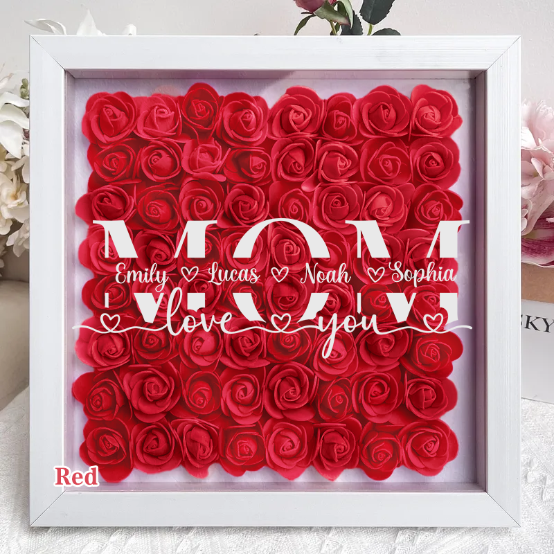 MOM-Love you- Personalized Flower Shadow Box Custom Name & Text Square Rose Frame Decorations Mother's Day Gift-forlovever