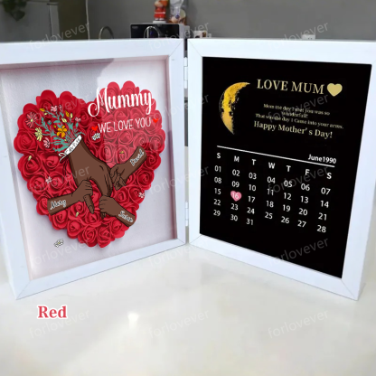 Mum We Love You With REAL MOON PHASE Anniversary Calendar - Personalised Mum & Grandma Flower Shadow Box with Names-forlovever
