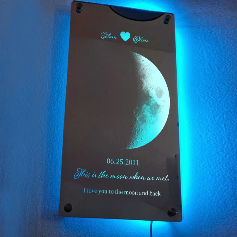 Customized Couple Anniversary Roman Numeral Moon Phase Mirror Light
