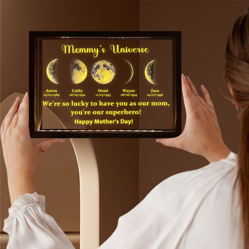 Led light frame with text and date - Mom's universe-forlovever