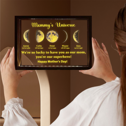 Led light frame with text and date - Mom's universe-forlovever