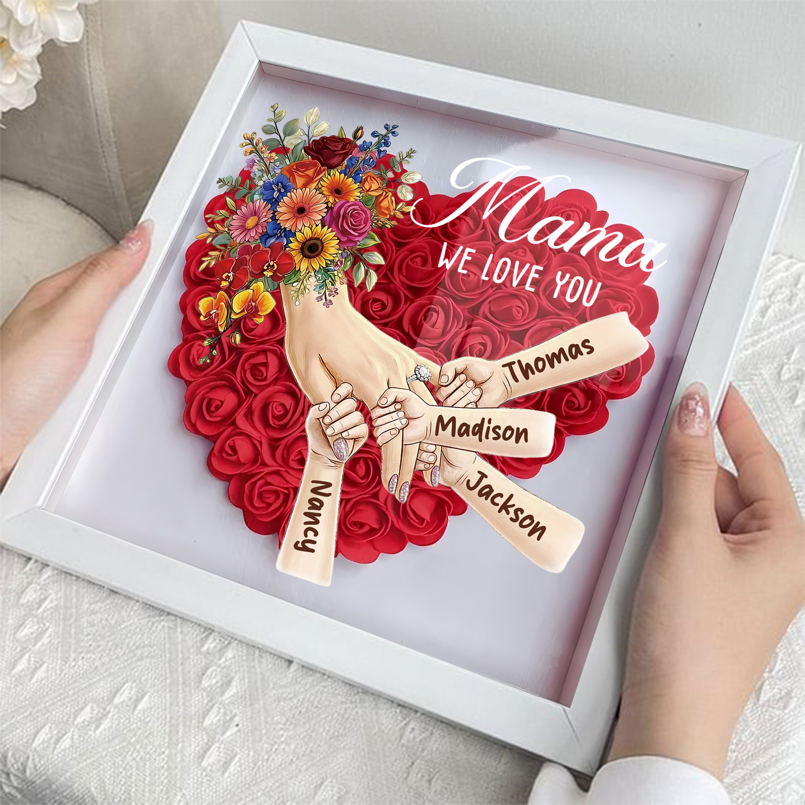 Forlovever™ Custom Mom Holding Hands with Ring & Manicure Shadow Box-Mother's Day Remembrance Frame, In Loving Memory Gift
