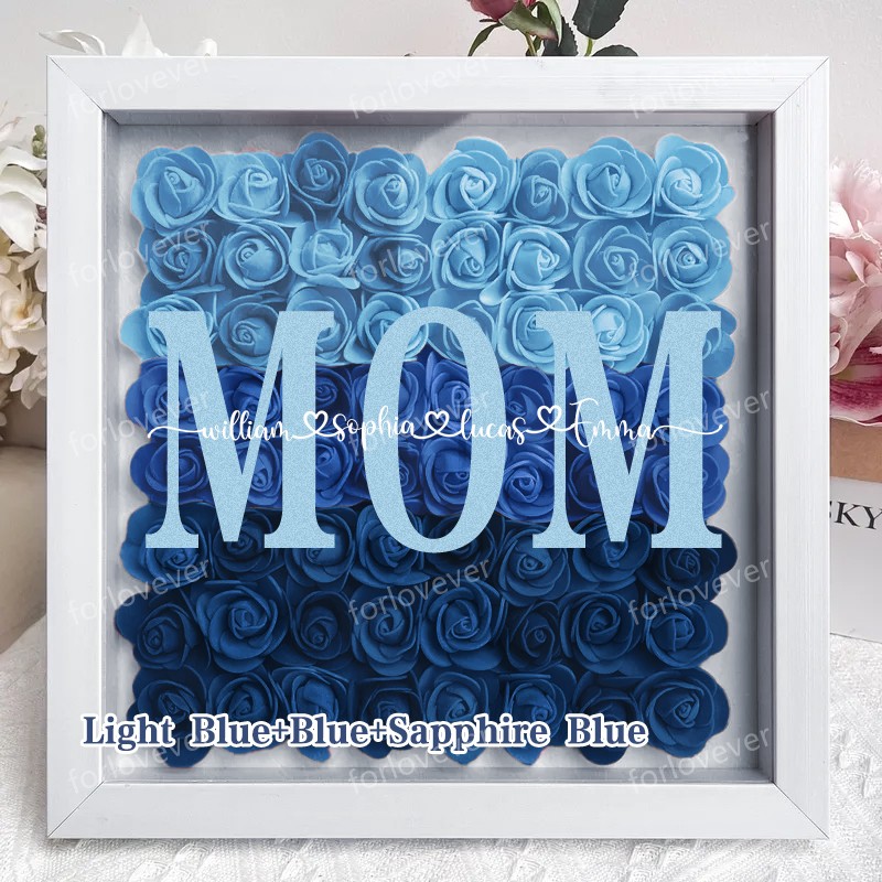 Mothers Gift for Her, Name Flower Heart Shadow Box, Custom Rose Frame, Custom Frame for Mom, Gift for Mom and Grandma Nana,Roses Shadowbox-forlovever