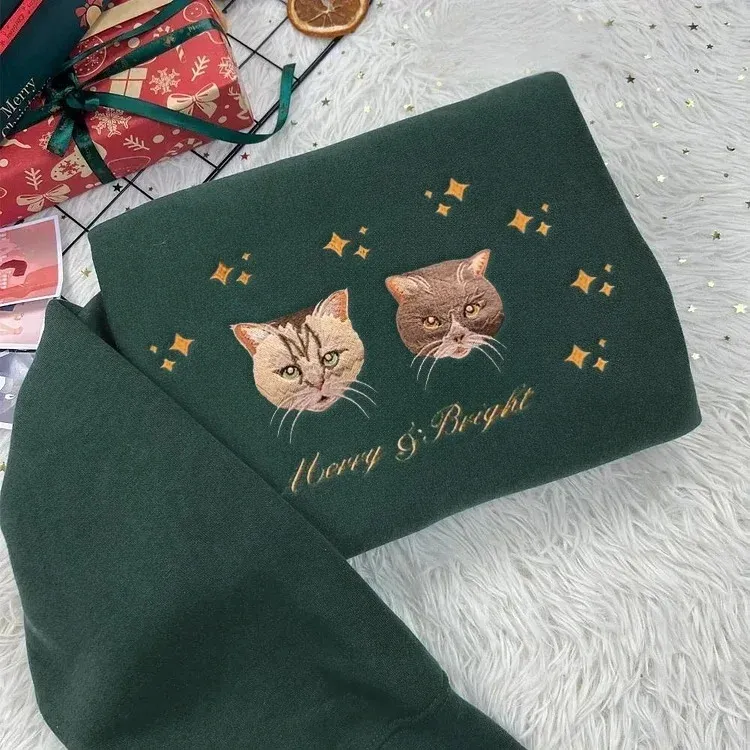 Custom Embroidered Pet Face Sweatshirt Hoodie with Star Pattern