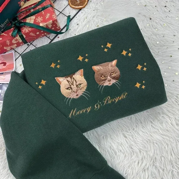 Custom Embroidered Pet Face Sweatshirt Hoodie with Star Pattern