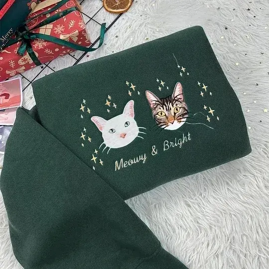 Custom Embroidered Pet Face Sweatshirt Hoodie with Star Pattern