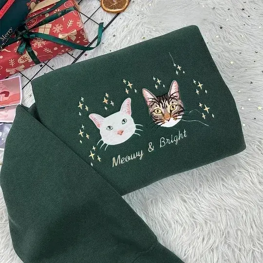 Custom Embroidered Pet Face Sweatshirt Hoodie with Star Pattern