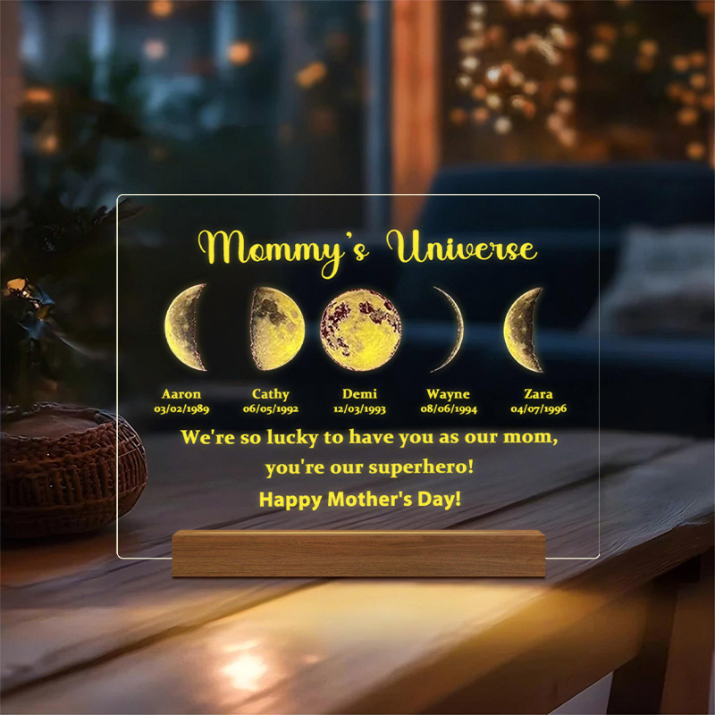 Led Light Wood Base with text and date - Mommy's Universe-forlovever
