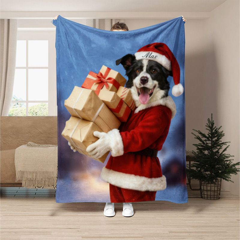Custom Christmas Pet Art Portrait Blanket