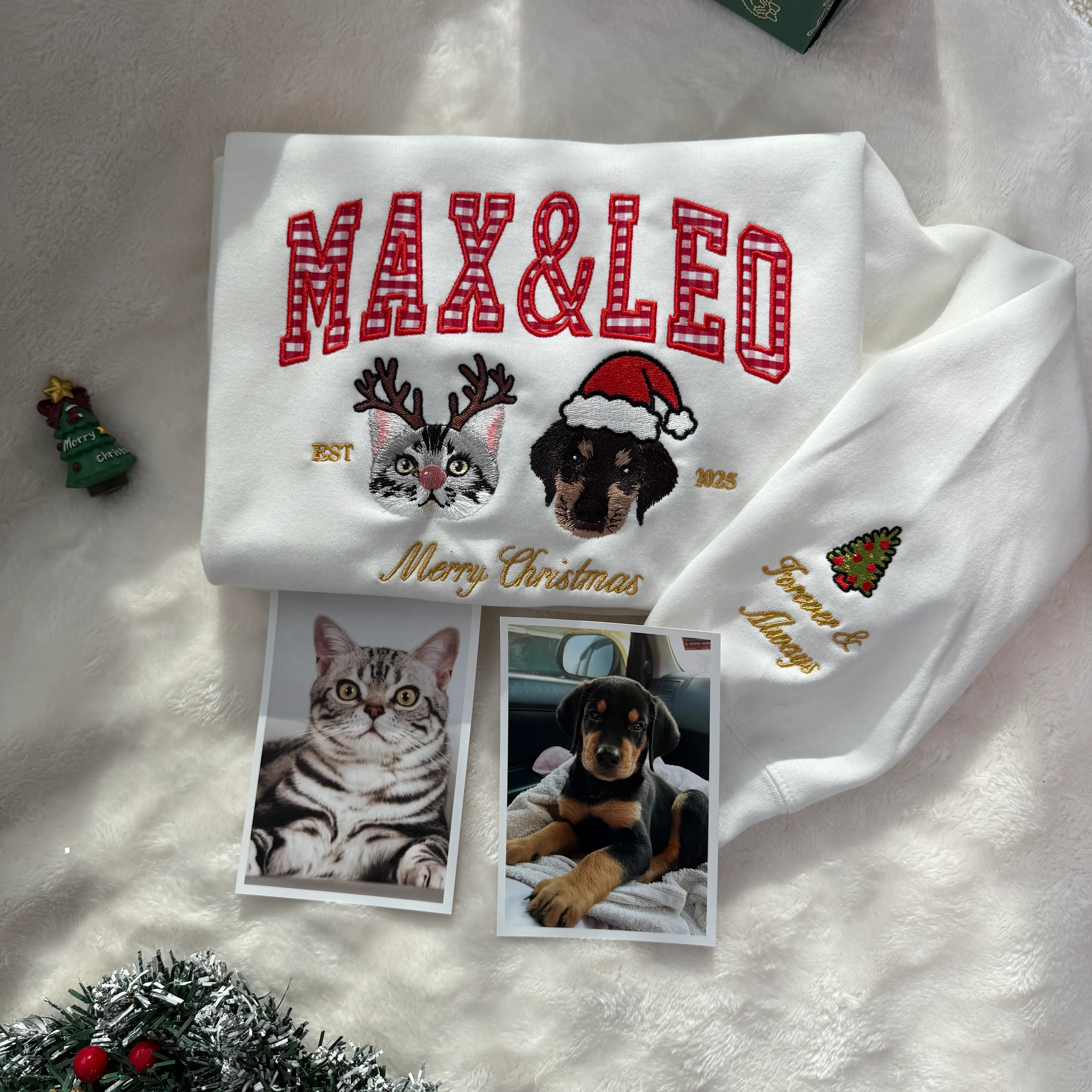 Personalized pet photo embroidered fashion patch sweatshirt with side bow