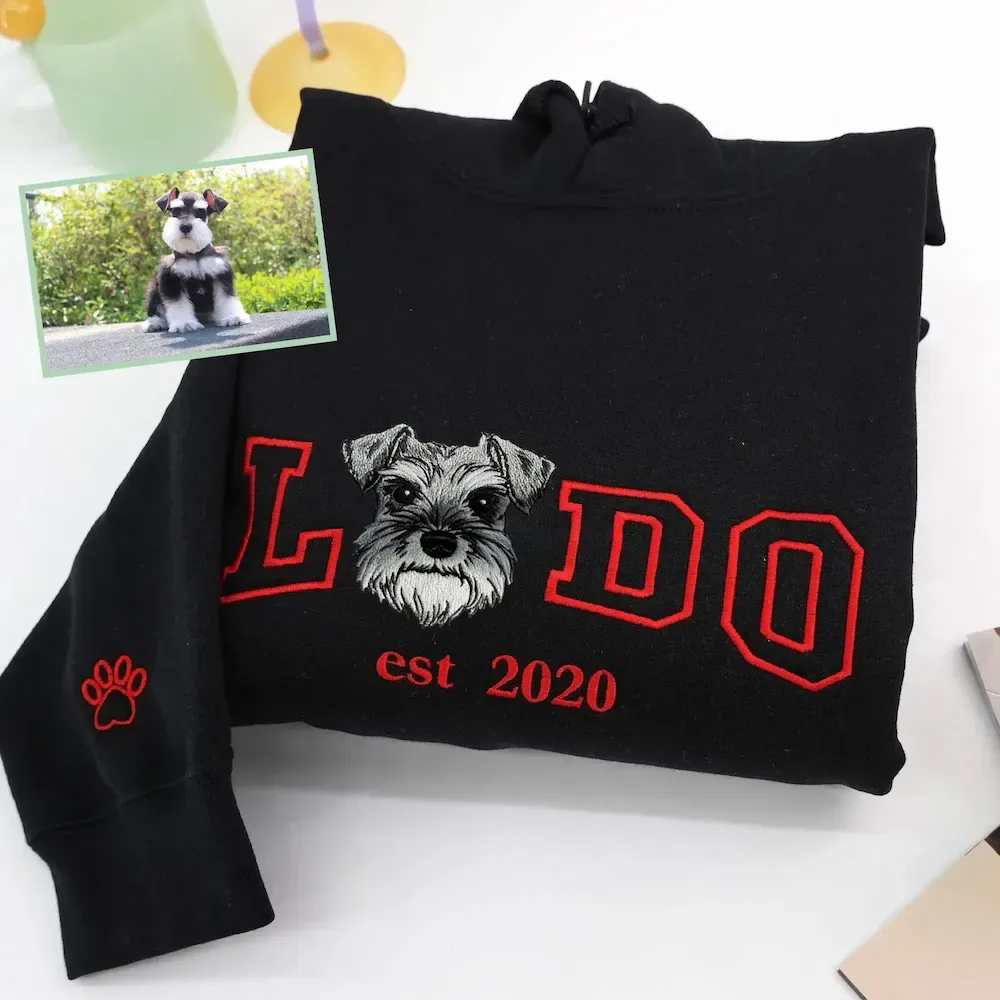 Custom Embroidered Pet Portrait with Pet Name Tshirt Sweatshirt Hoodie 