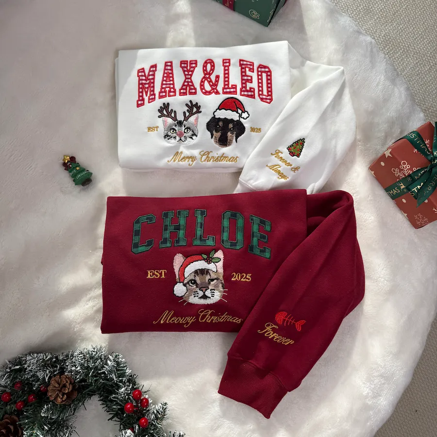 Personalized pet photo embroidered fashion patch sweatshirt with side bow