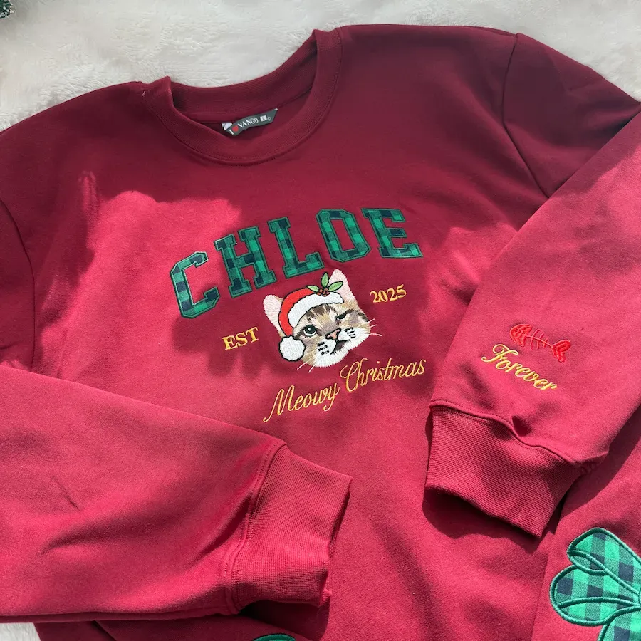 Personalized pet photo embroidered fashion patch sweatshirt with side bow