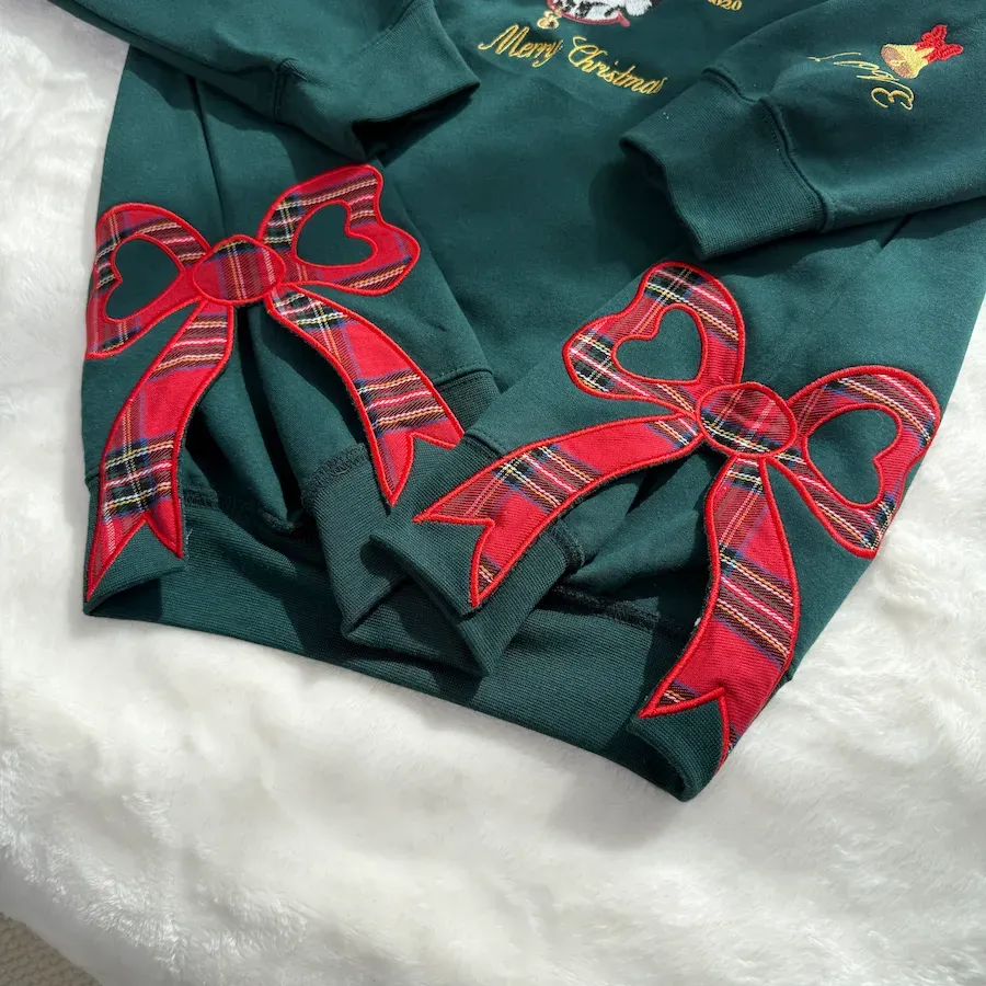 Personalized pet photo embroidered fashion patch sweatshirt with side bow