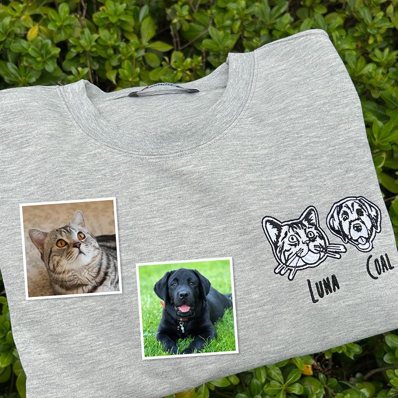 Custom Embroidered Pet Portraits Simple Icons T-Shirt, Sweatshirt, Hoodie-forlovever