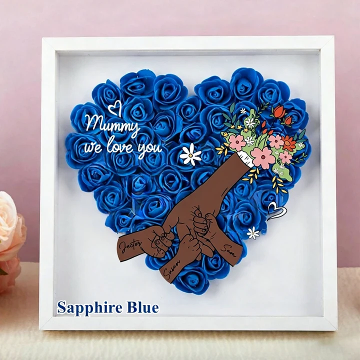 Personalized Flower Handprints Shadow Box For Mummy Gift,Mom Heart Flower Shadow Box,Flower Mother Day,Gift for Mom, Grandma Nana, with Names