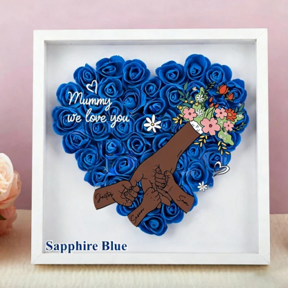 Personalized Flower Handprints Shadow Box For Mummy Gift,Mom Heart Flower Shadow Box,Flower Mother Day,Gift for Mom, Grandma Nana, with Names