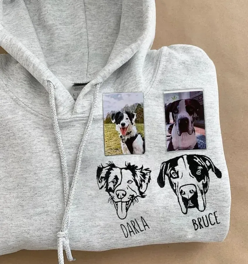 Custom Embroidered Multiple Pet Face Graphics Sweatshirts, T-Shirts, Hoodies