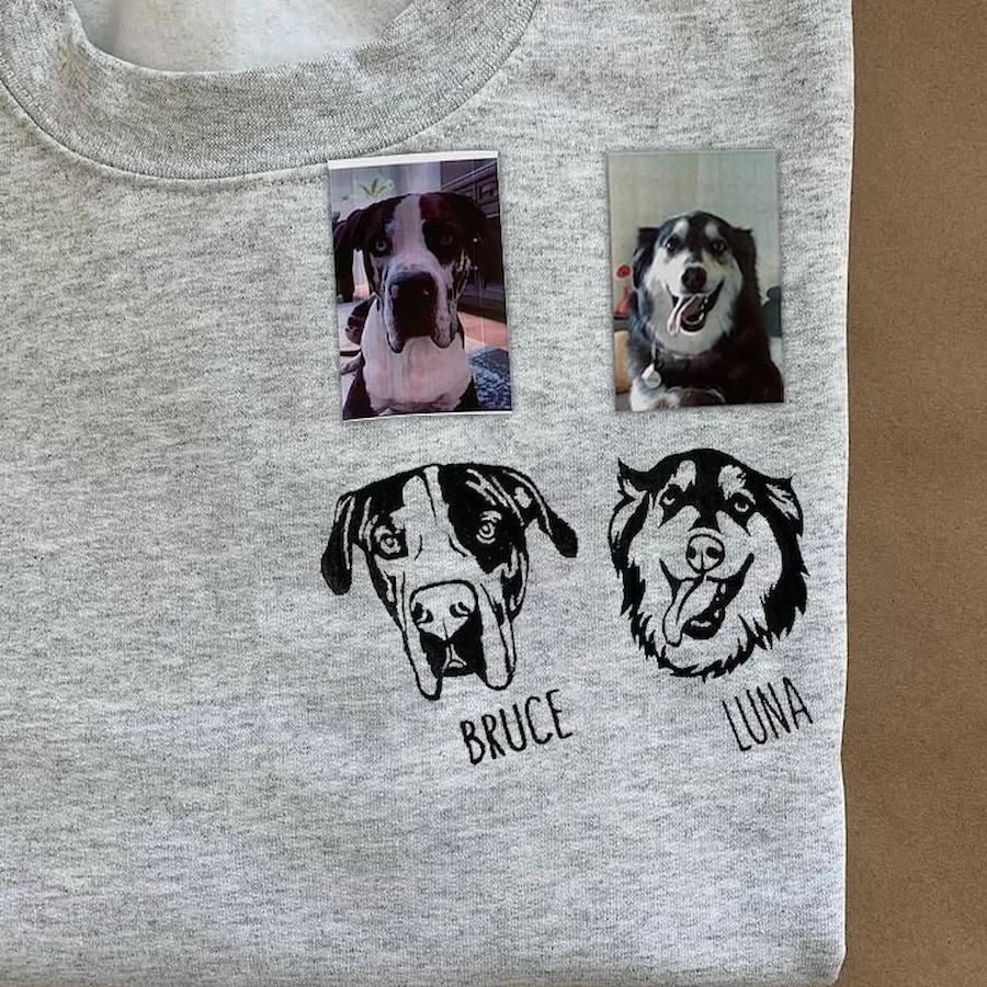 Custom Embroidered Multiple Pet Face Graphics Sweatshirts, T-Shirts, Hoodies