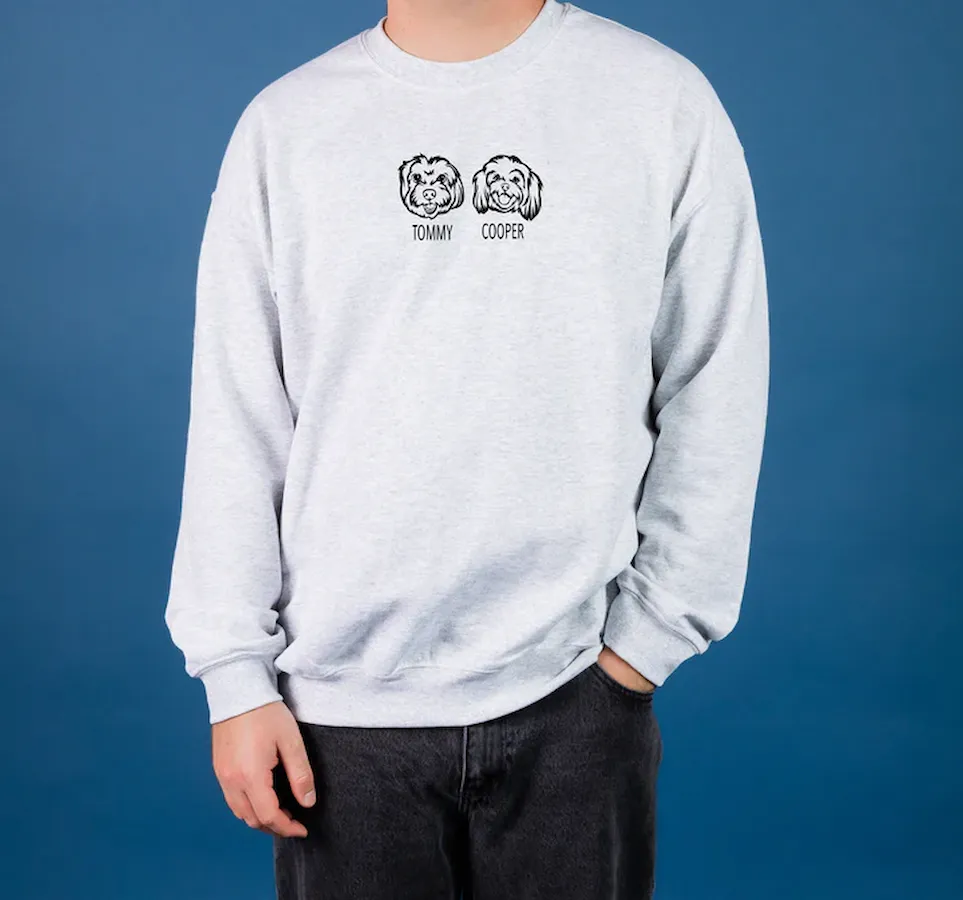 Custom Embroidered Multiple Pet Face Graphics Sweatshirts, T-Shirts, Hoodies