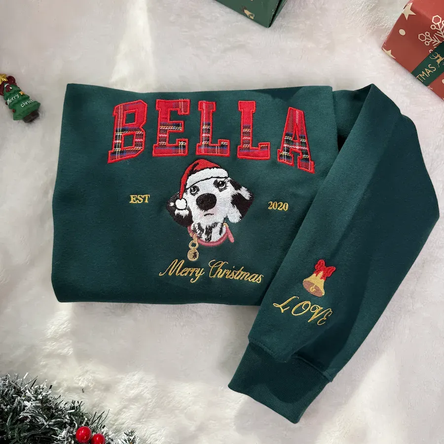 Personalized pet photo embroidered fashion patch sweatshirt with side bow