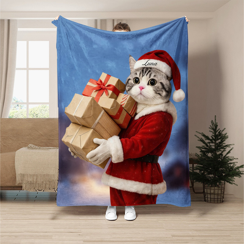 Custom Christmas Pet Art Portrait Blanket