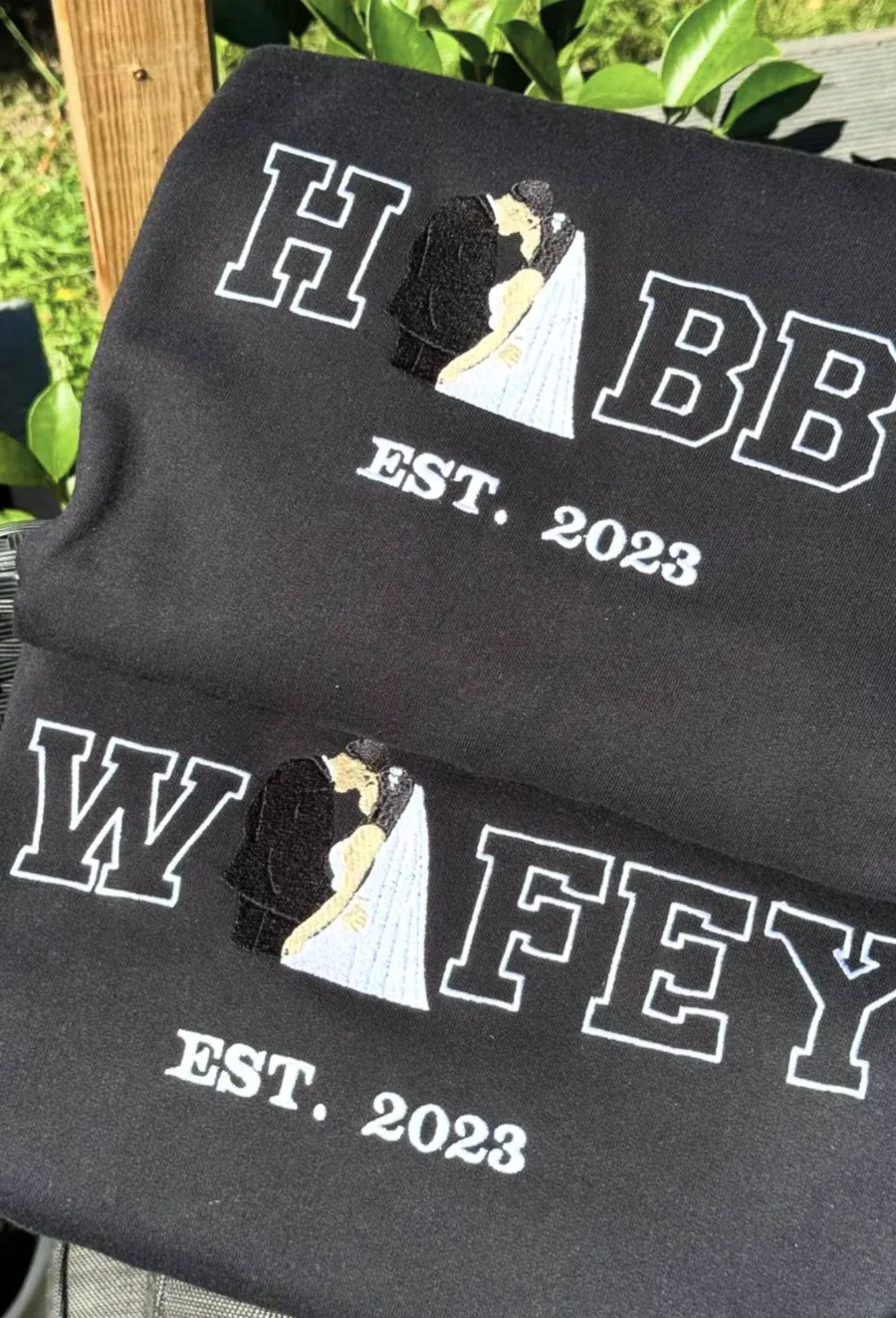 Personalized Embroidered Hubby and Wifey Sweatshirt or Hoodie