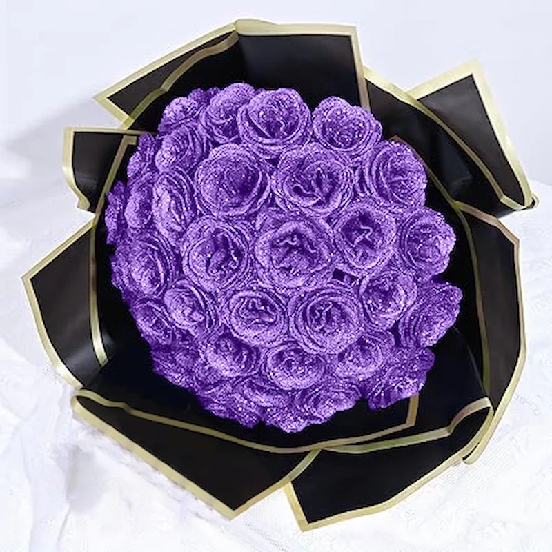 Lavender Glitter Rose Bouquet-Couple Glitter Everlasting Rose Bouquet (Never Wither)