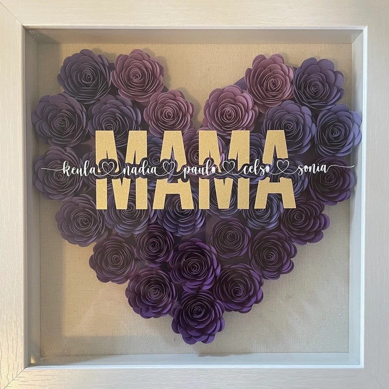Mom Heart Shaped Monogram Flower Shadow Box Gift For Mothers-forlovever
